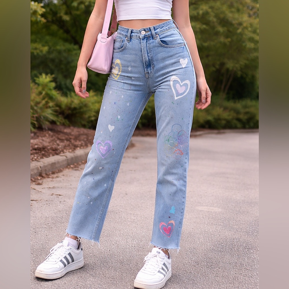 Hollister‎ Painted Heart Jeans Ultra High Rise Vintage Straight Y2K Indie Sz 27